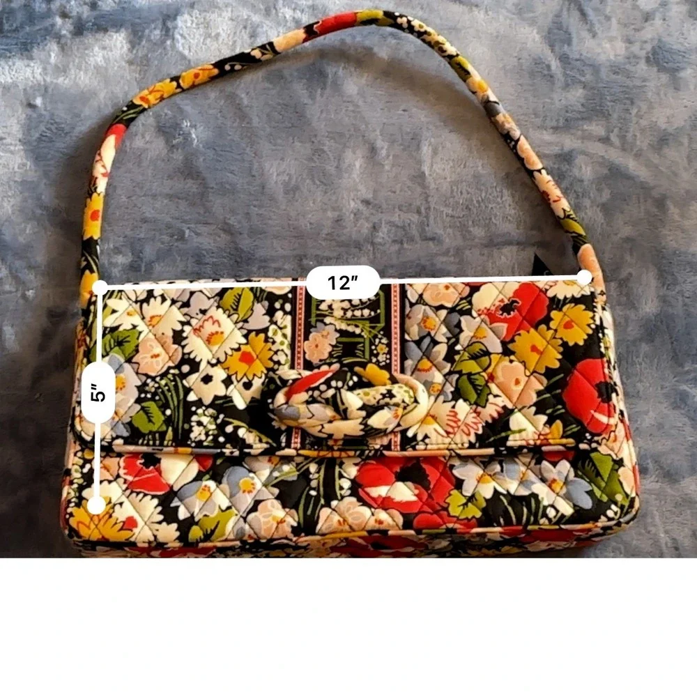 Vera Bradley Village Floral Quilted Tote‎ Bag Shoulder Bag with ID Case Black